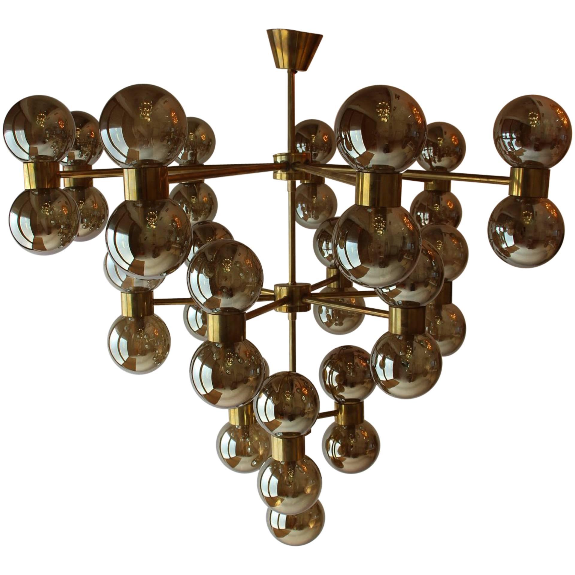 Brass and Mercurised Silver Globes Chandelier in Stilnovo Style