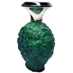1930s Art Deco Green Malachite and Silver Perfume Bottle
