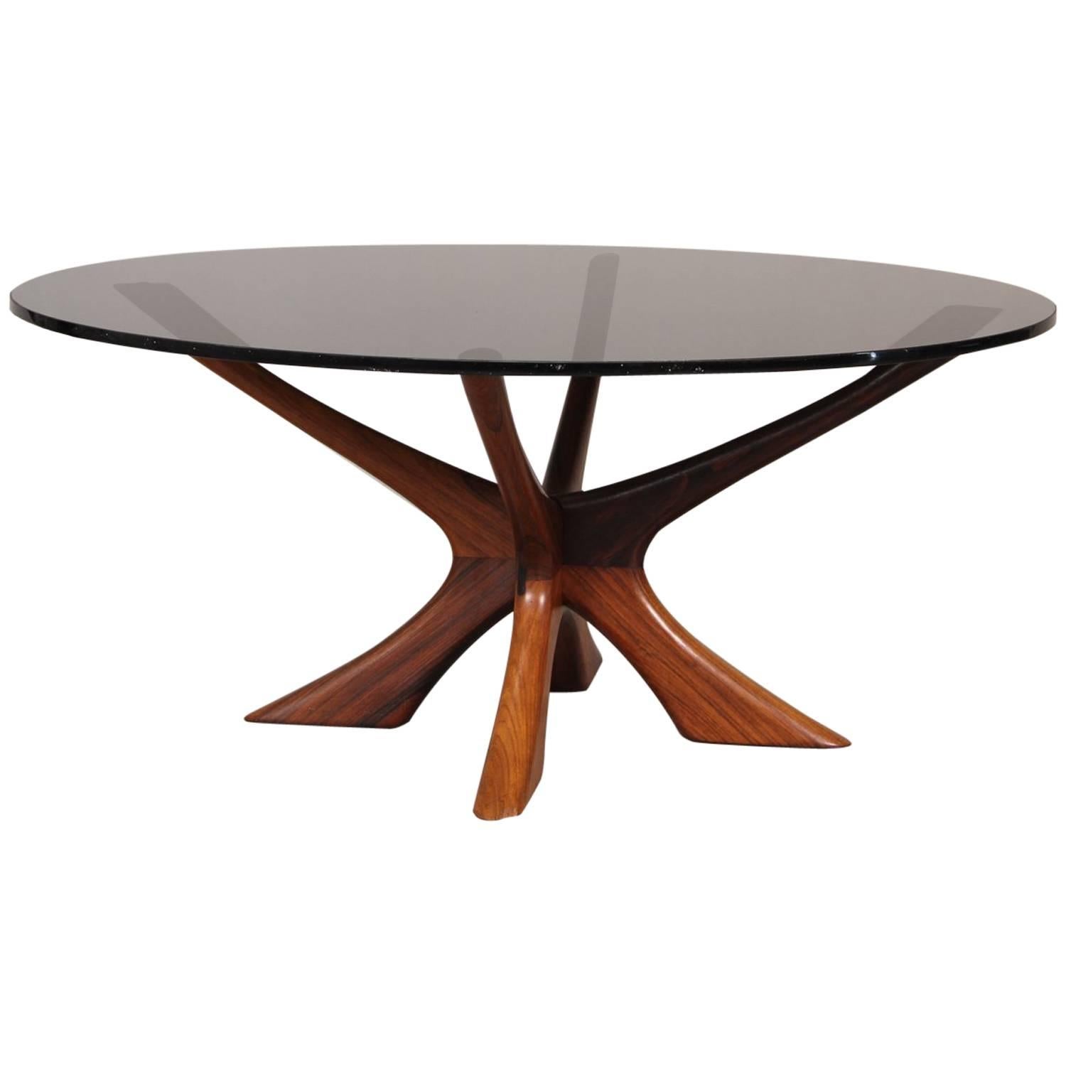 Round Rosewood and Glass Coffee Table by Illum Wikkelso, 1960s For Sale