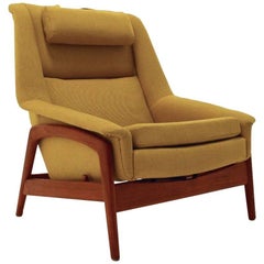 Swedish Folke Ohlsson DUX Yellow Wool & Teak Armchair Midcentury Chair, 1960s