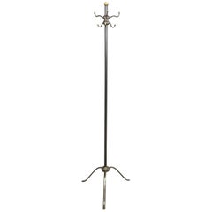 Antique Late 19th Century Industrial Brushed Steel and Brass Coat Rack