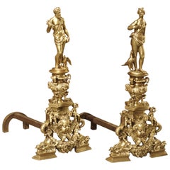Pair of Antique French Gilt Bronze Andirons by Bouhon Freres, Paris 19th Century
