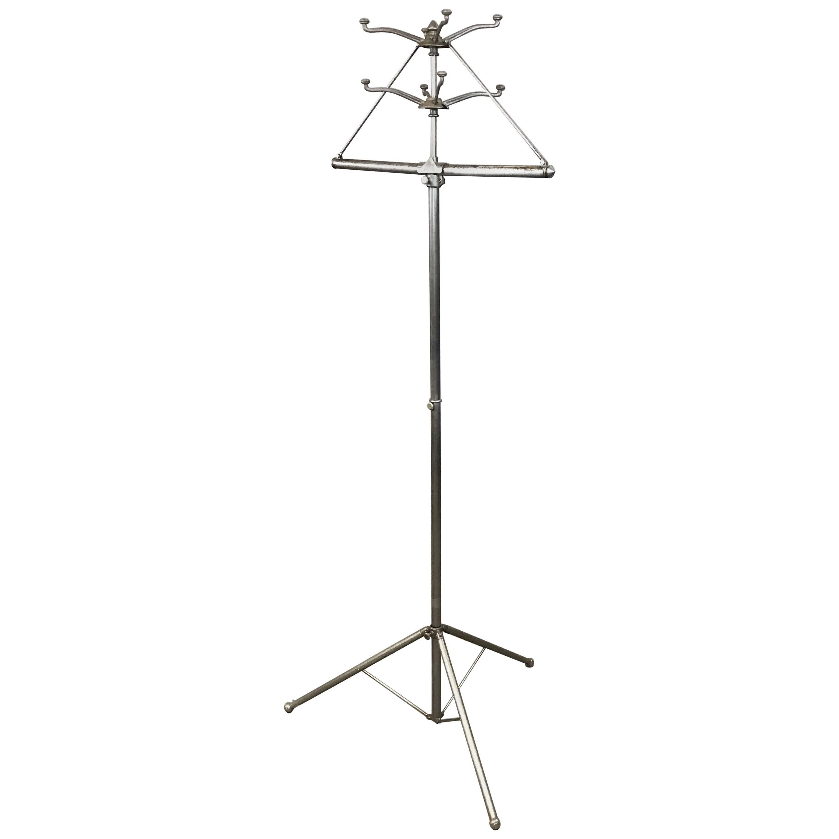 Industrial Brushed Steel Folding Coat and Garment Rack For Sale