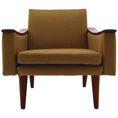 Retro Norwegian Yellow Gold Mustard Wool and Teak Armchair Midcentury Chair, 1960s