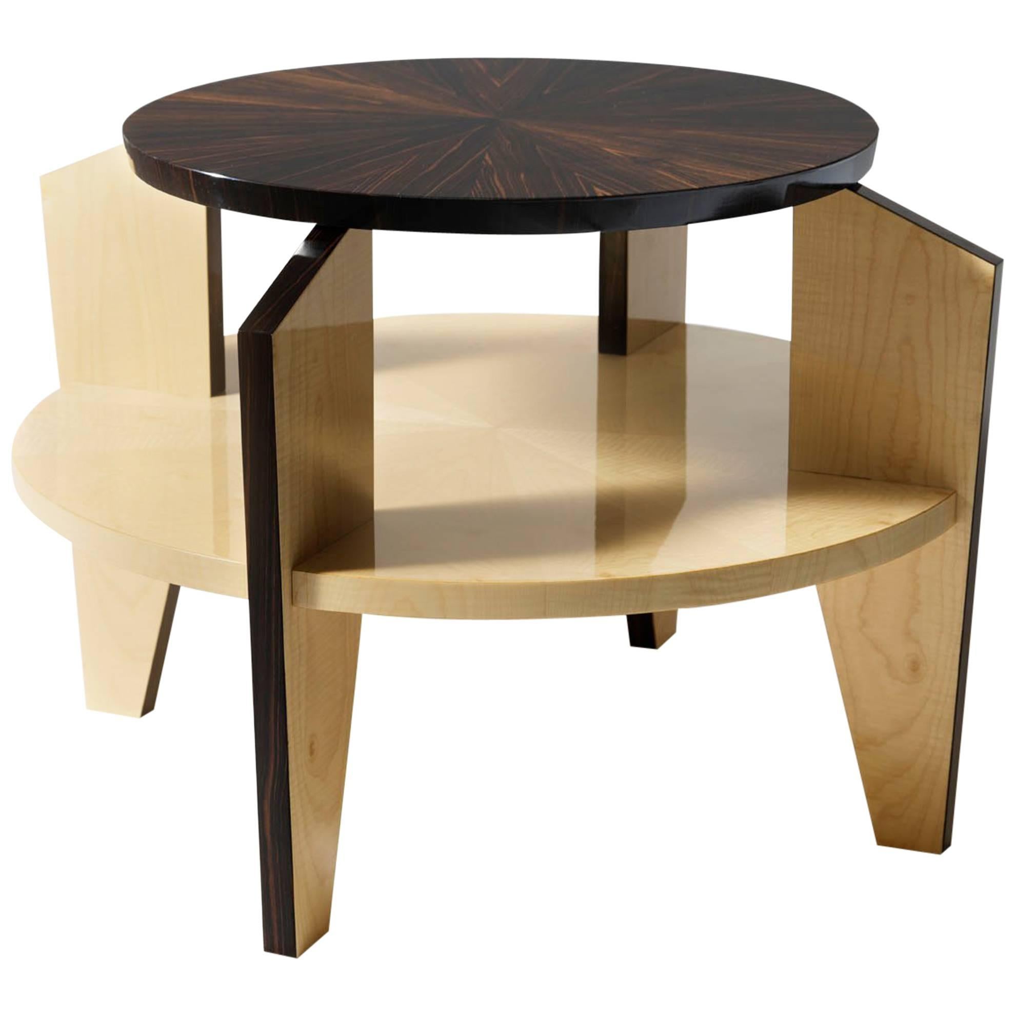 Coffee Table Macassar Ebony & Maple Wood Finished and Hand-Brushed Made in Italy For Sale