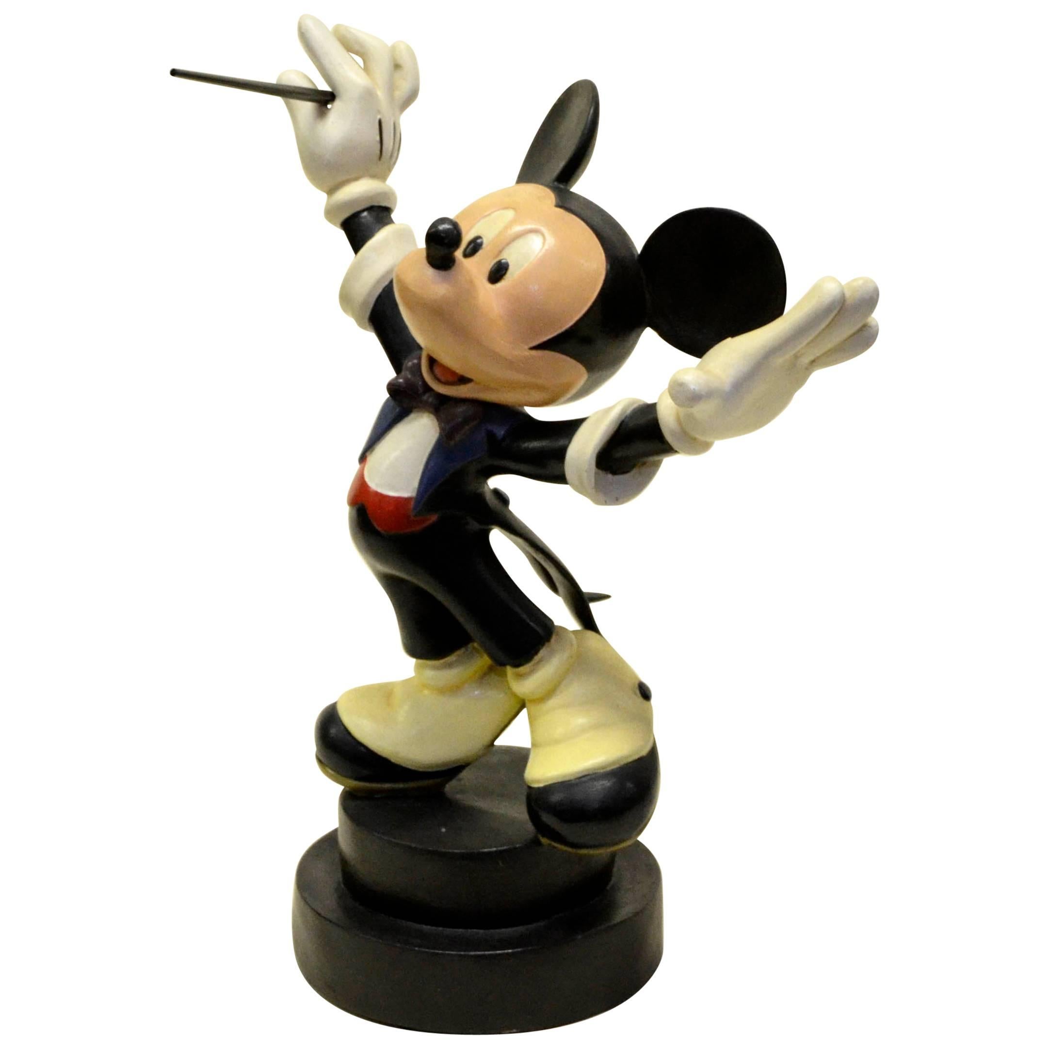 1980s Rare Walt Disney Mickey Mouse Conductor Statue in Fiberglass