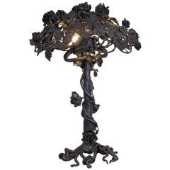 Art Nouveau Wrought Iron Rose Tree Table Lamp