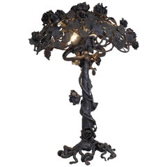 Antique Art Nouveau Wrought Iron Rose Tree Table Lamp