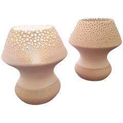 "Honeycomb" Pair of Lamps in Ceramic