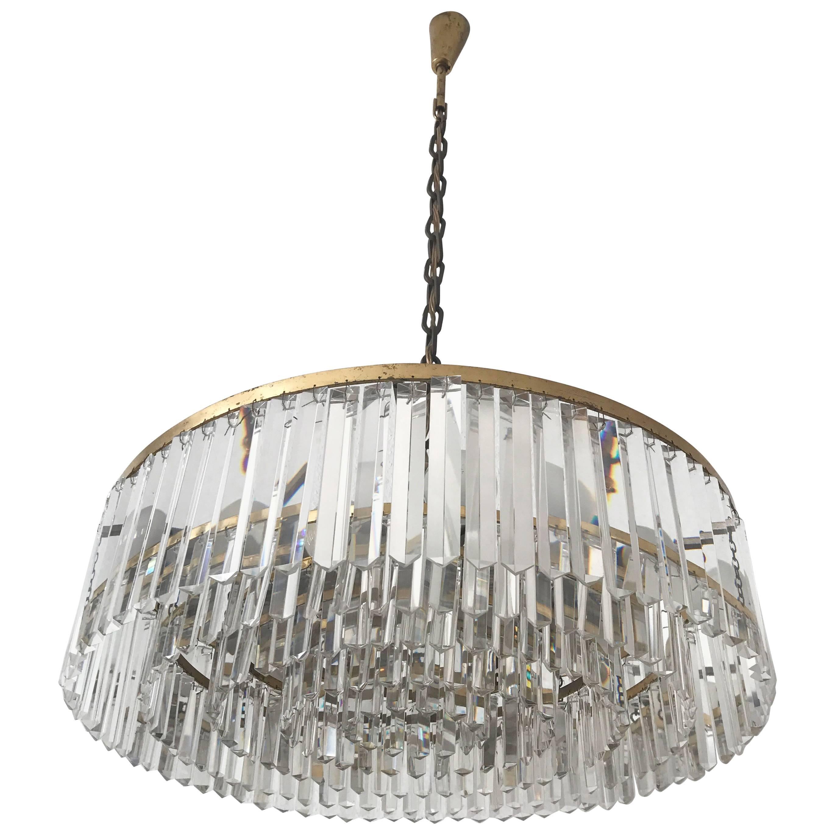 XL Crystal Glass Chandelier or Pendant Lamp by Bakalowits & Söhne Vienna 1950s