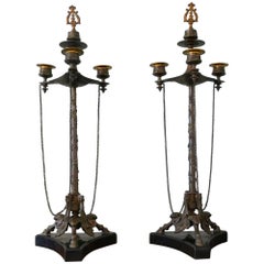 Antique Pair of Louis Philippe French Bronze Candelabra with Snuffers