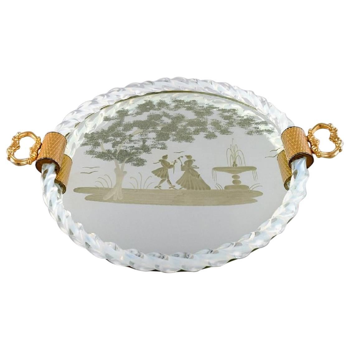 Murano, Italy, Rectangular Tray with Mirrored Plate For Sale