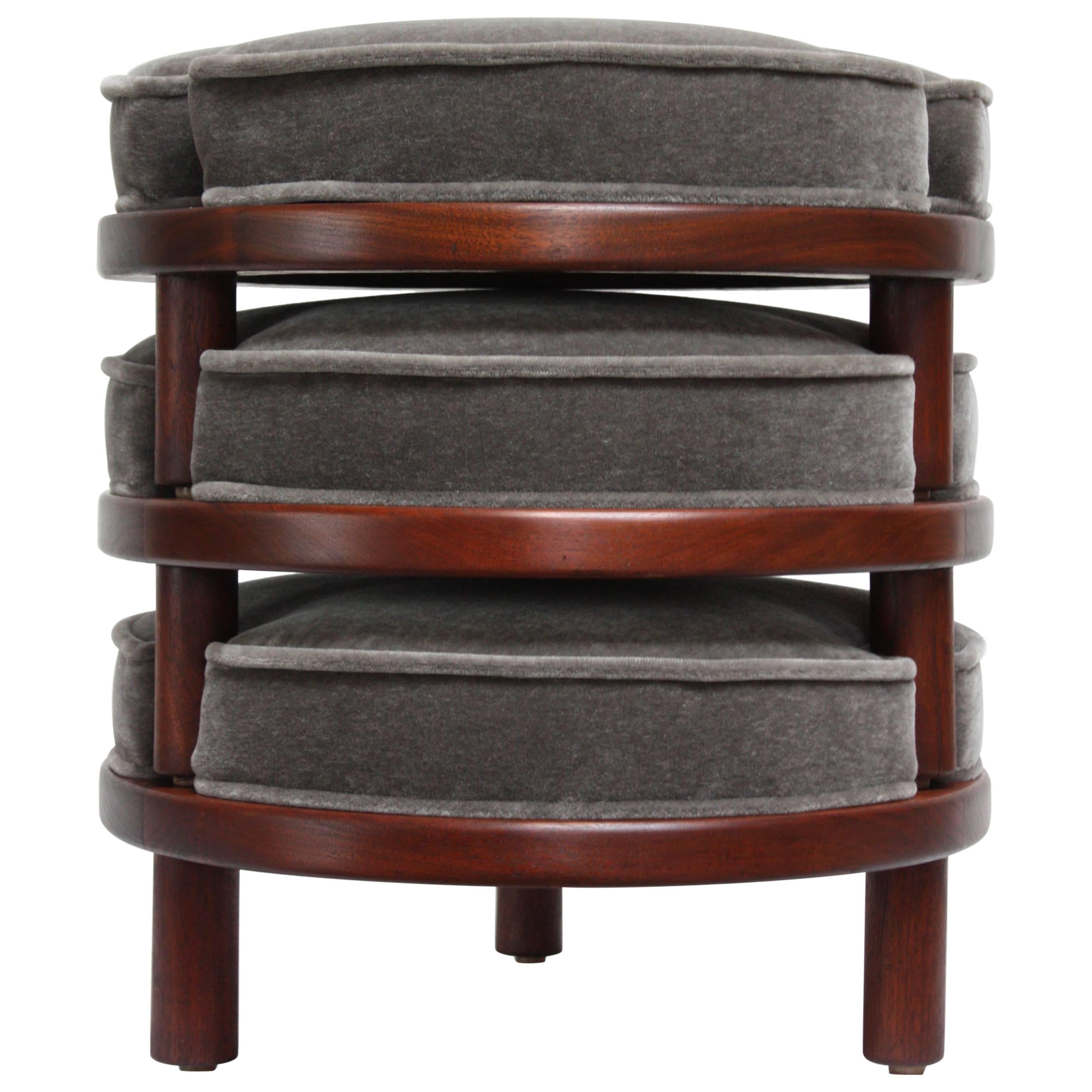 Harvey Probber-Style Mahogany and Mohair Stacking Ottomans or Footstools
