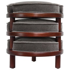 Vintage Harvey Probber-Style Mahogany and Mohair Stacking Ottomans or Footstools