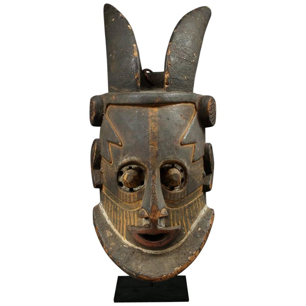 Kuba Tribal Helmet Mask with Horns, Democratic Republic of Congo