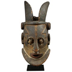 Kuba Tribal Helmet Mask with Horns, Democratic Republic of Congo