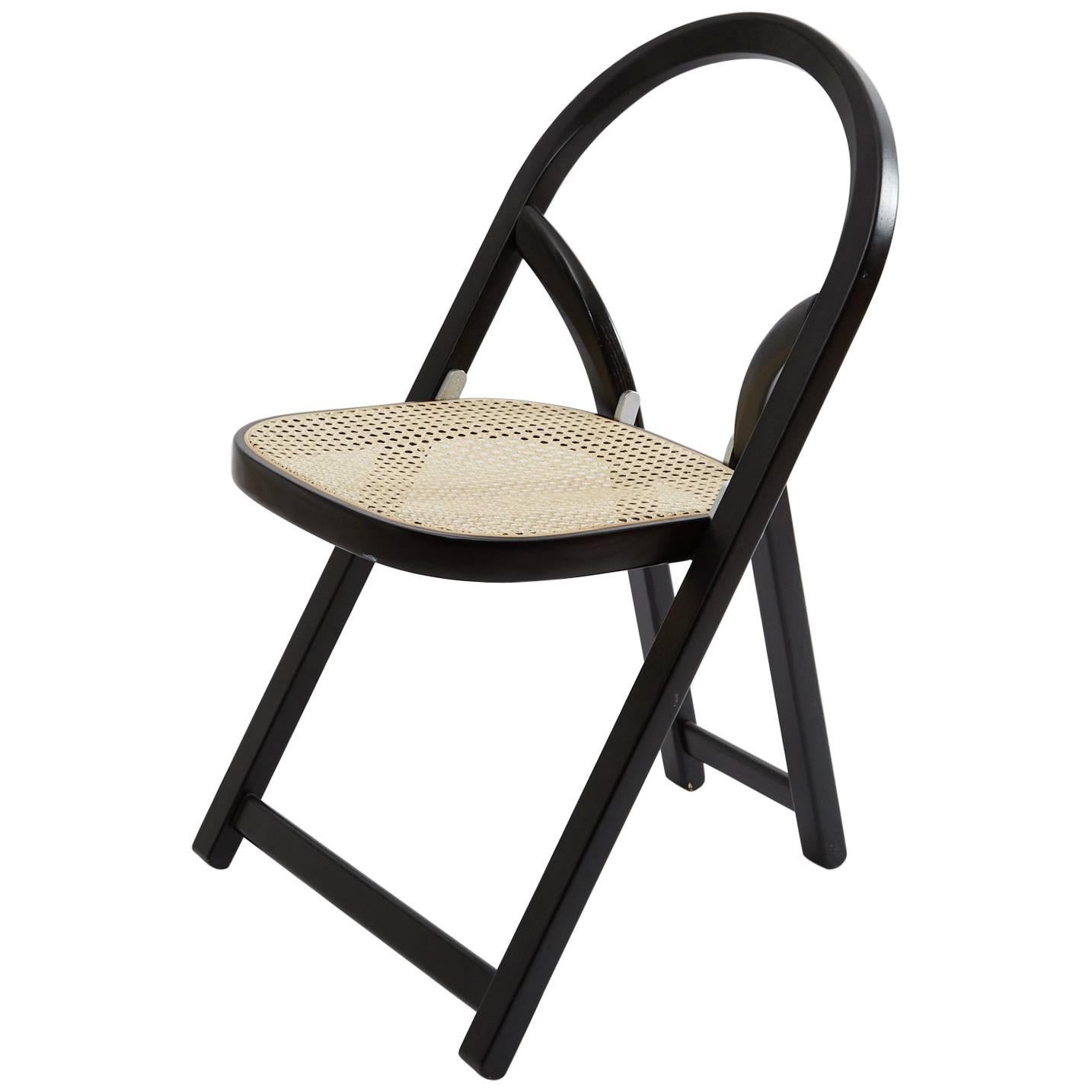 Gigi Sabadin Crassevig Arca Folding Chair in Black Wood and Natural Rattan, 1974 For Sale