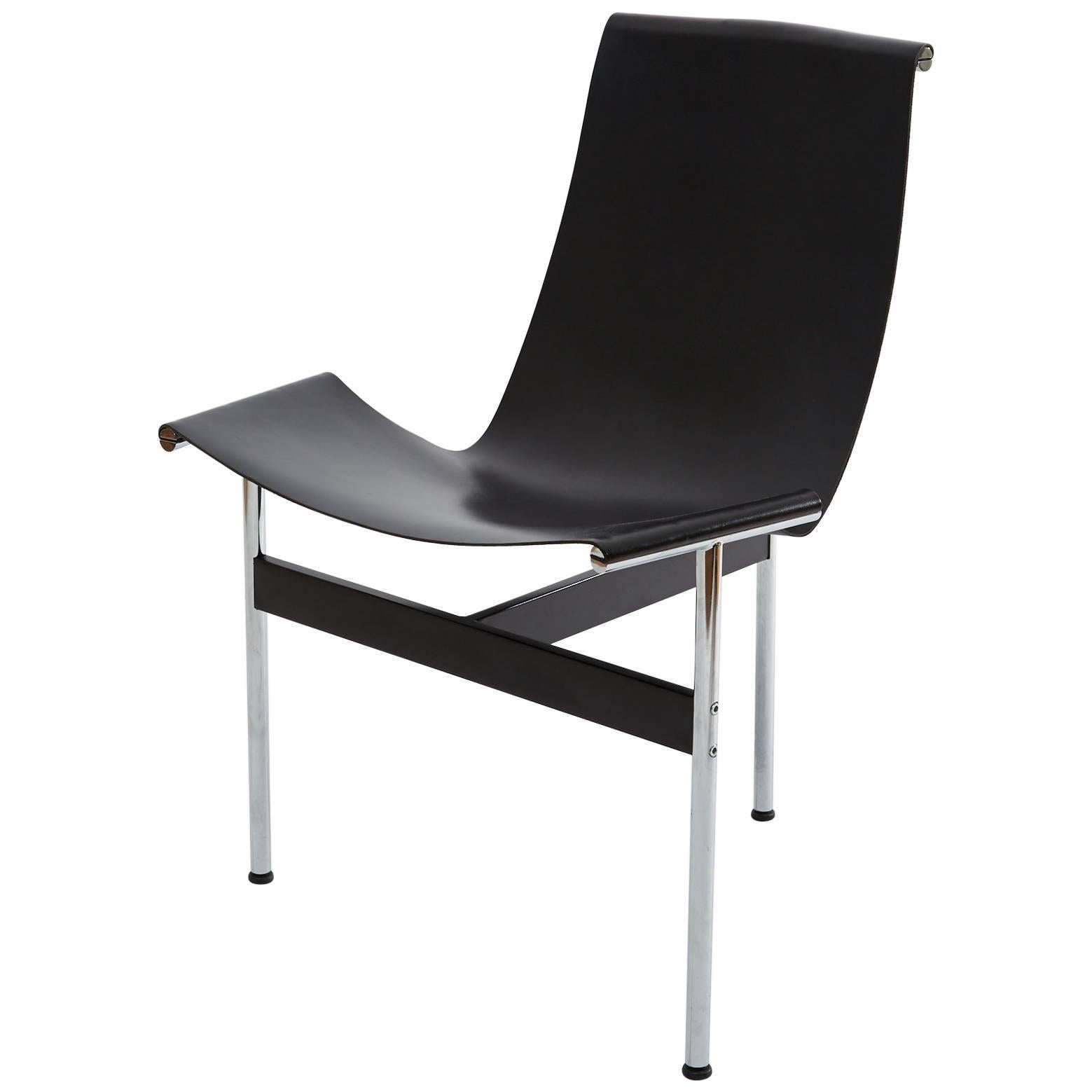Katavolos Littell Kelley New York T-Chair Chrome Tripod and Black Leather, 1952 For Sale