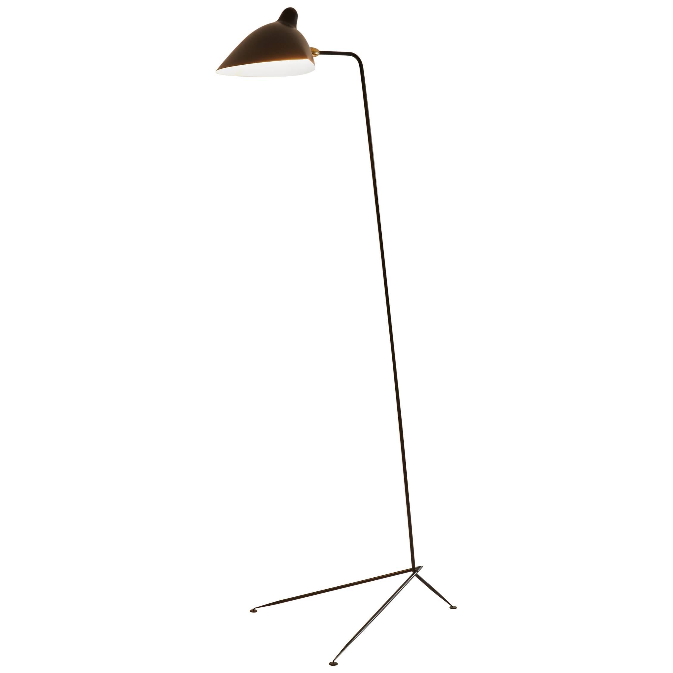 Serge Mouille Brass and Black Aluminum Mid-Century Modern Floor Lamp For Sale