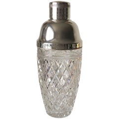 1940s Silver Plate Cut Crystal Cocktail Shaker
