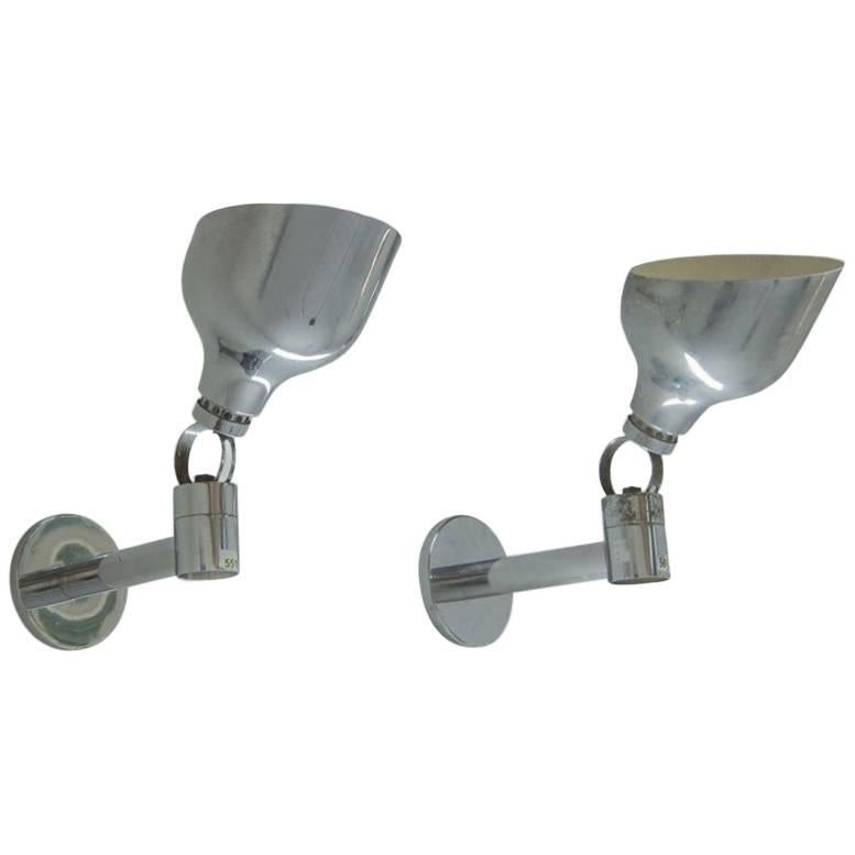 Pair of Mid-Century Silver Steel Chrome Sconces Series AM/AS by Franco Albini 
