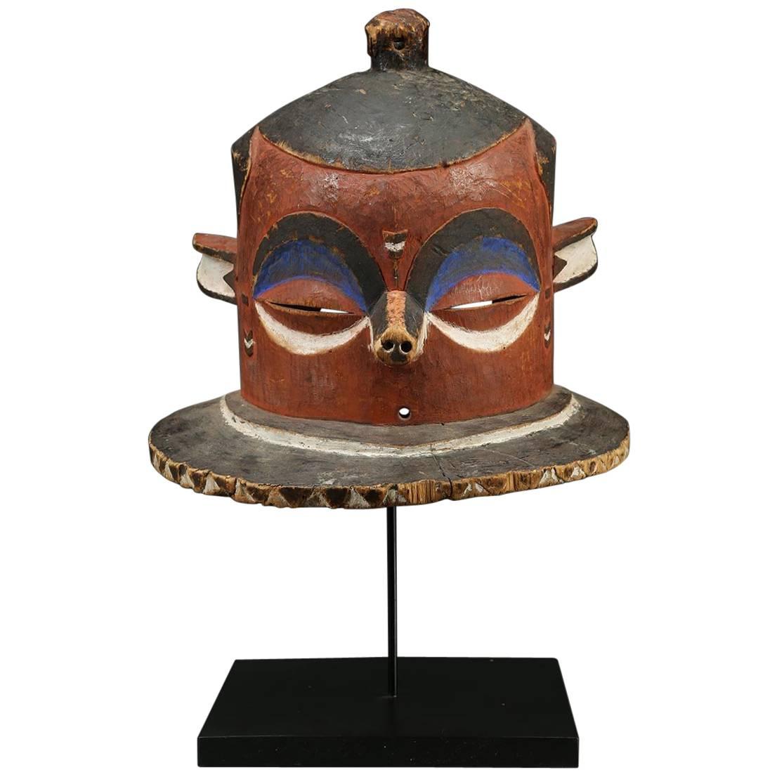 Pende "Giphogo" Tribal Helmet Mask, Democratic Republic of Congo, Red and Black