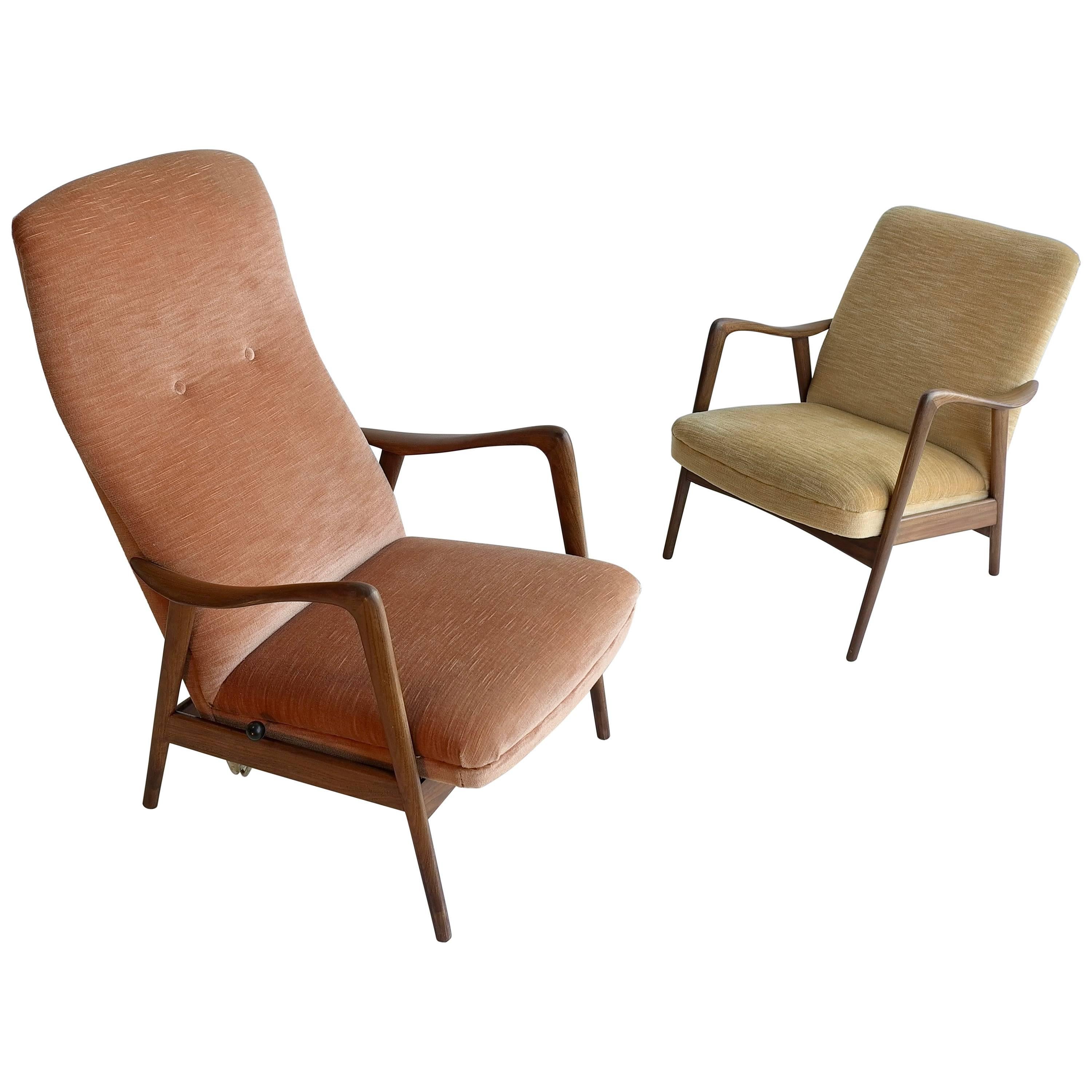 Pair of Westnofa Recliner Lounge Chairs in Velvet,  by Ingmar Relling, Norway