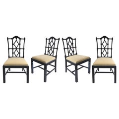 Set of Four Vintage Chinese Chippendale Style Lacquered Side Chairs