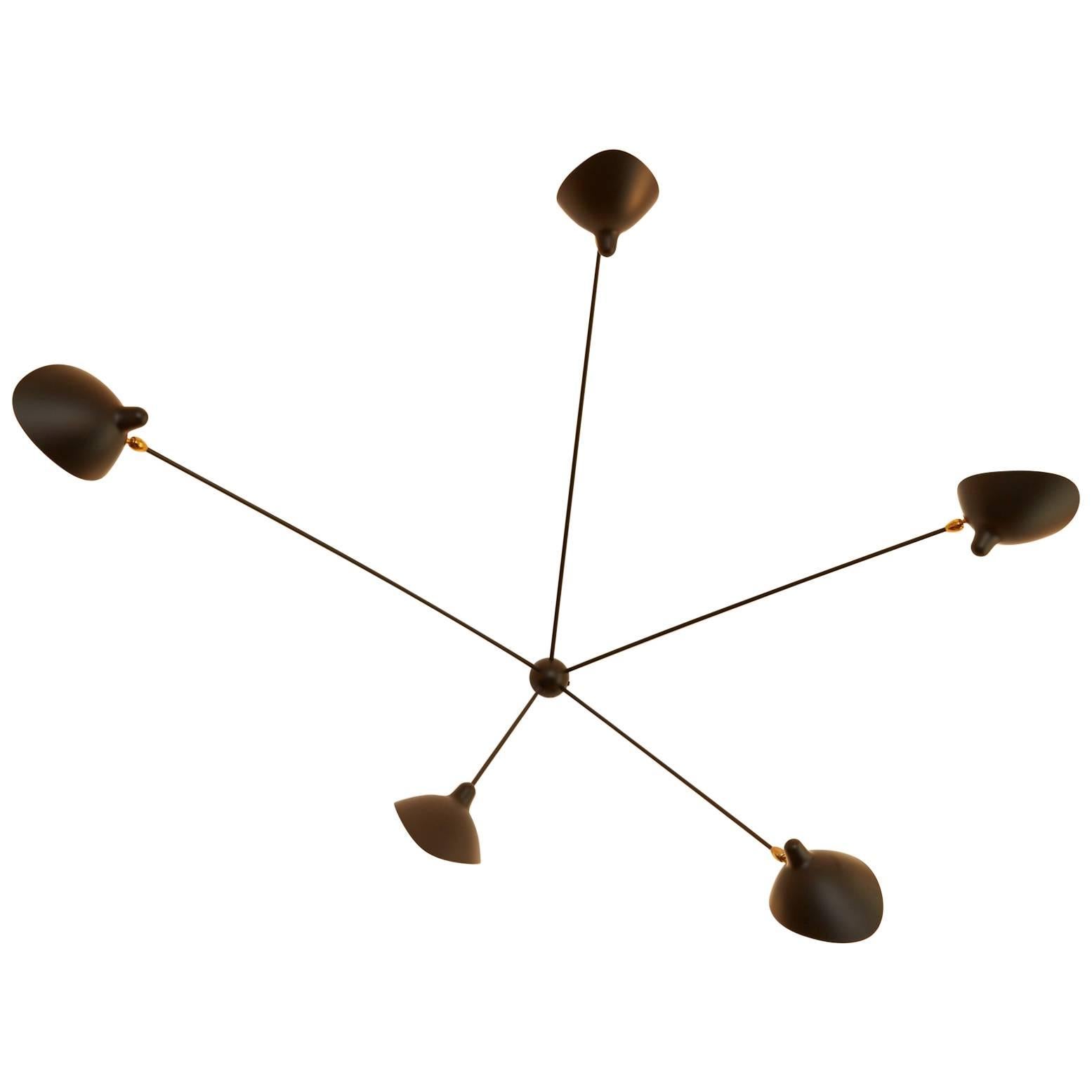 Serge Mouille Brass and Aluminum Mid-Century Modern Five Arms Wall Lamp, For Sale