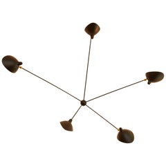 Serge Mouille Brass and Aluminum Mid-Century Modern Five Arms Wall Lamp,