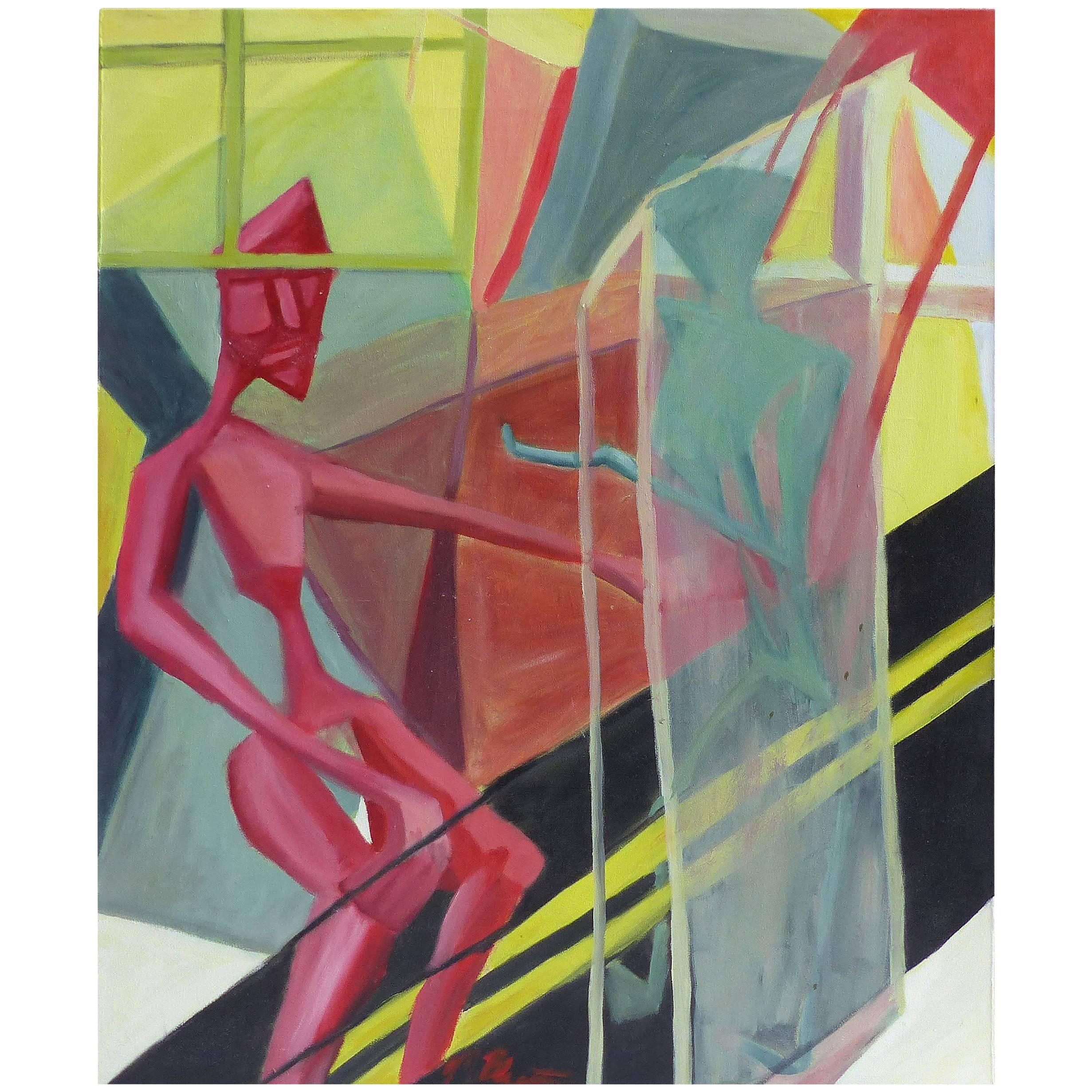 Over-Scale Cubist Abstract Oil Painting For Sale