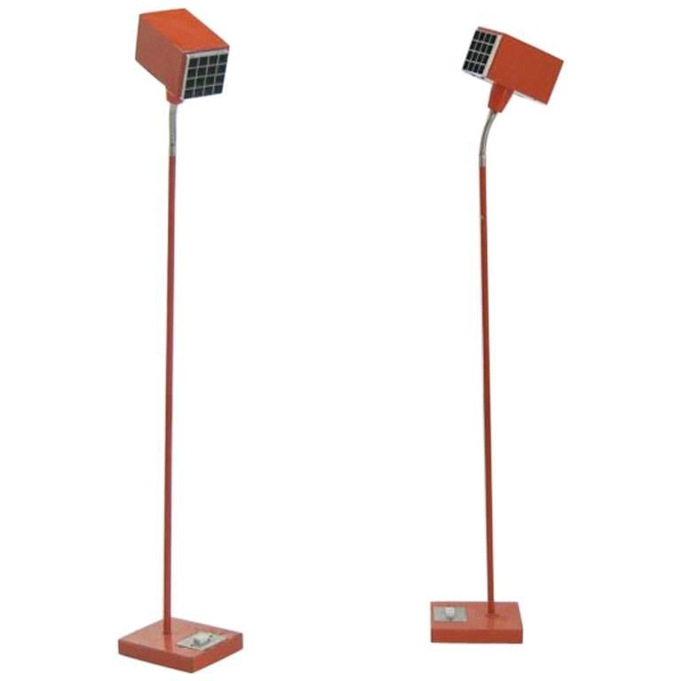 Pair of Red Floor Lamps Model “Elidus Kuben” by Hans-Agne Jakobsson Sweden 1960s
