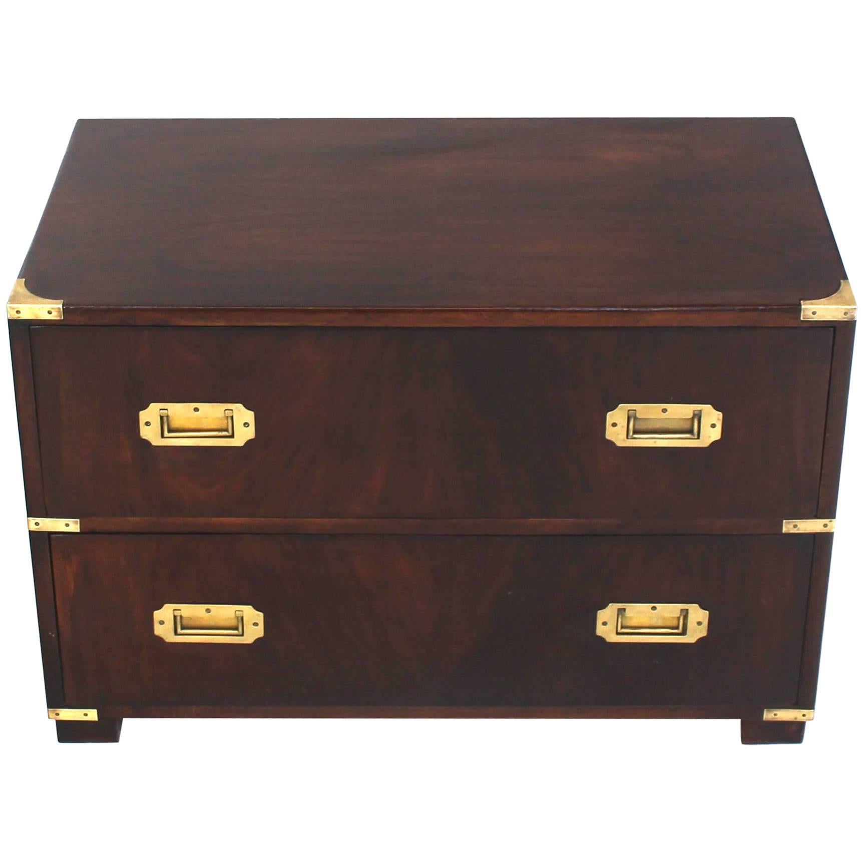 Two-Drawer Mid-Century Modern Rosewood and Brass Campaign Style Chest Stand