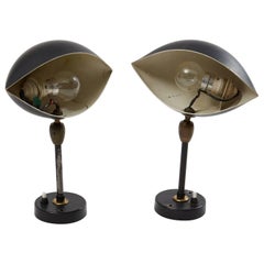 Serge Mouille Pair of Sconce Eye Brass and Black Aluminium Wall Lamp, 1956