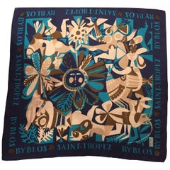 Carré de foulard en soie du milieu du siècle de Roger Capron et Jean Derval pour l'hôtel Byblos