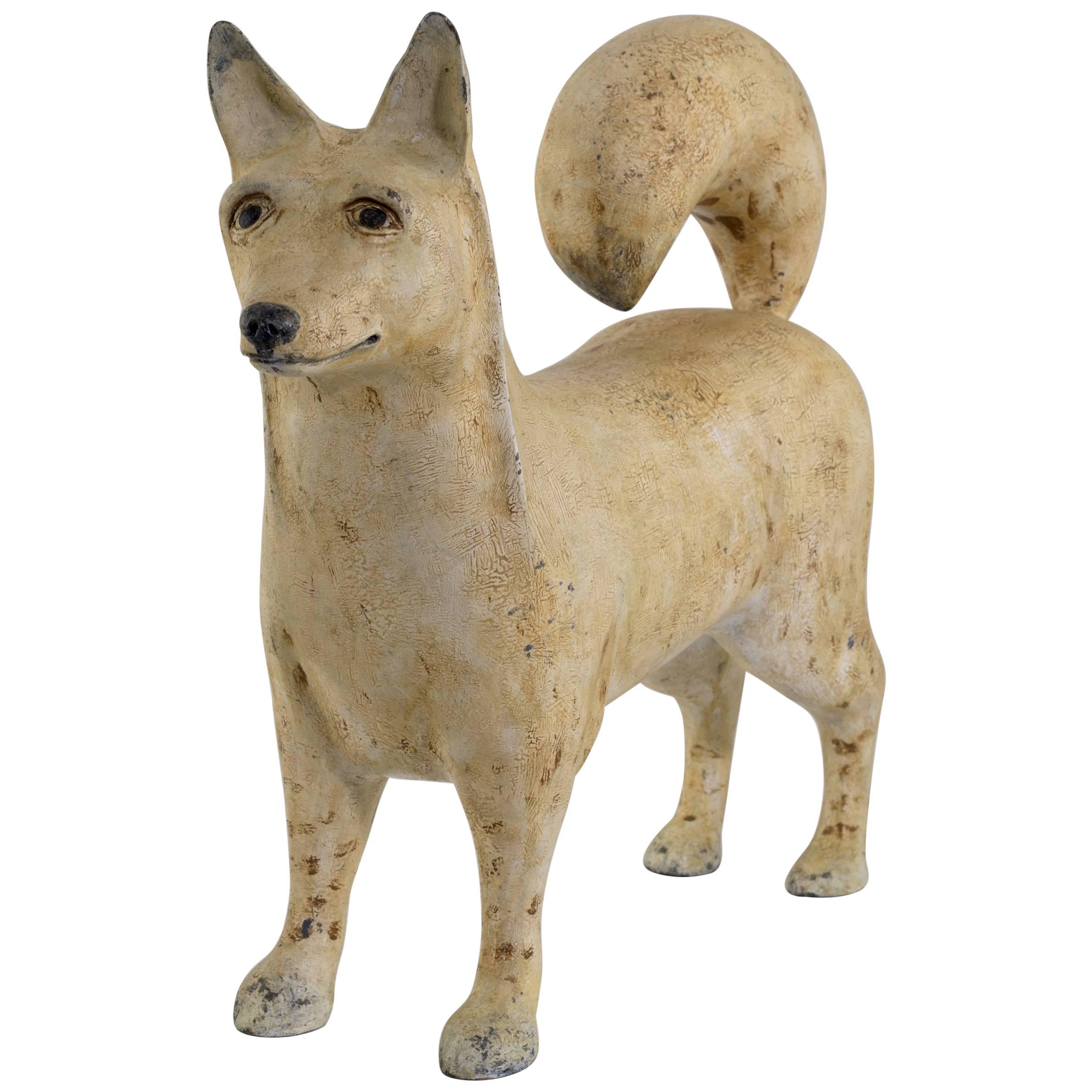 Folky Carved and Painted Dog by Renowned Artist Frank Finney