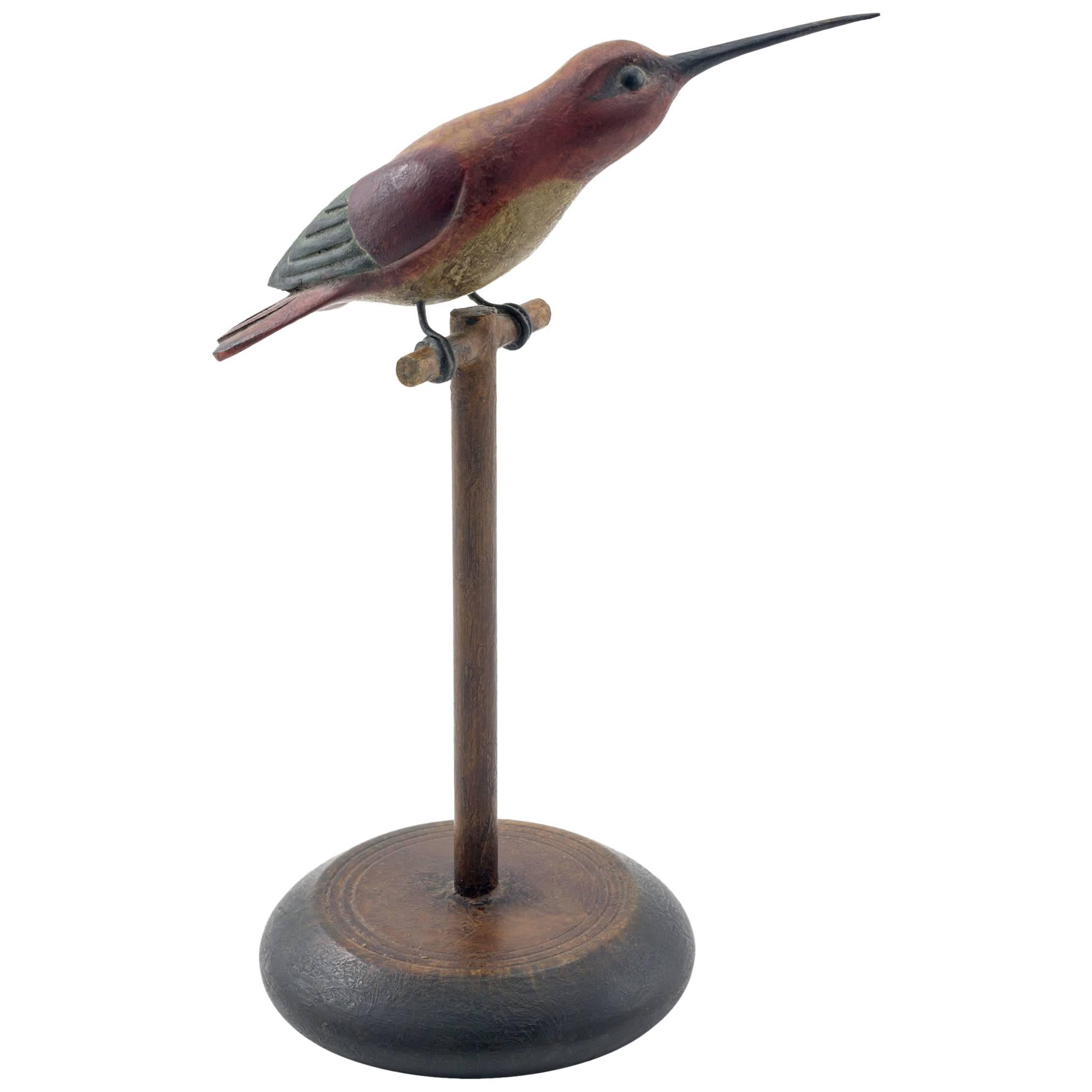 Carved and Painted Humming Bird on Perch