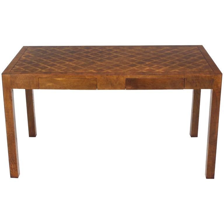 Italian Parquet Marquetry Burl Walnut Top Parsons Desk Writing