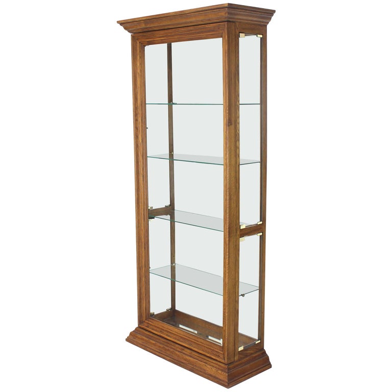 Tall Narrow Side Doors Beveled Glass Oak Curio Display Cabinet For