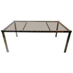 Mid-Century Modern Chrome Base and Smoked Glass Extension Dining Table, 1970s