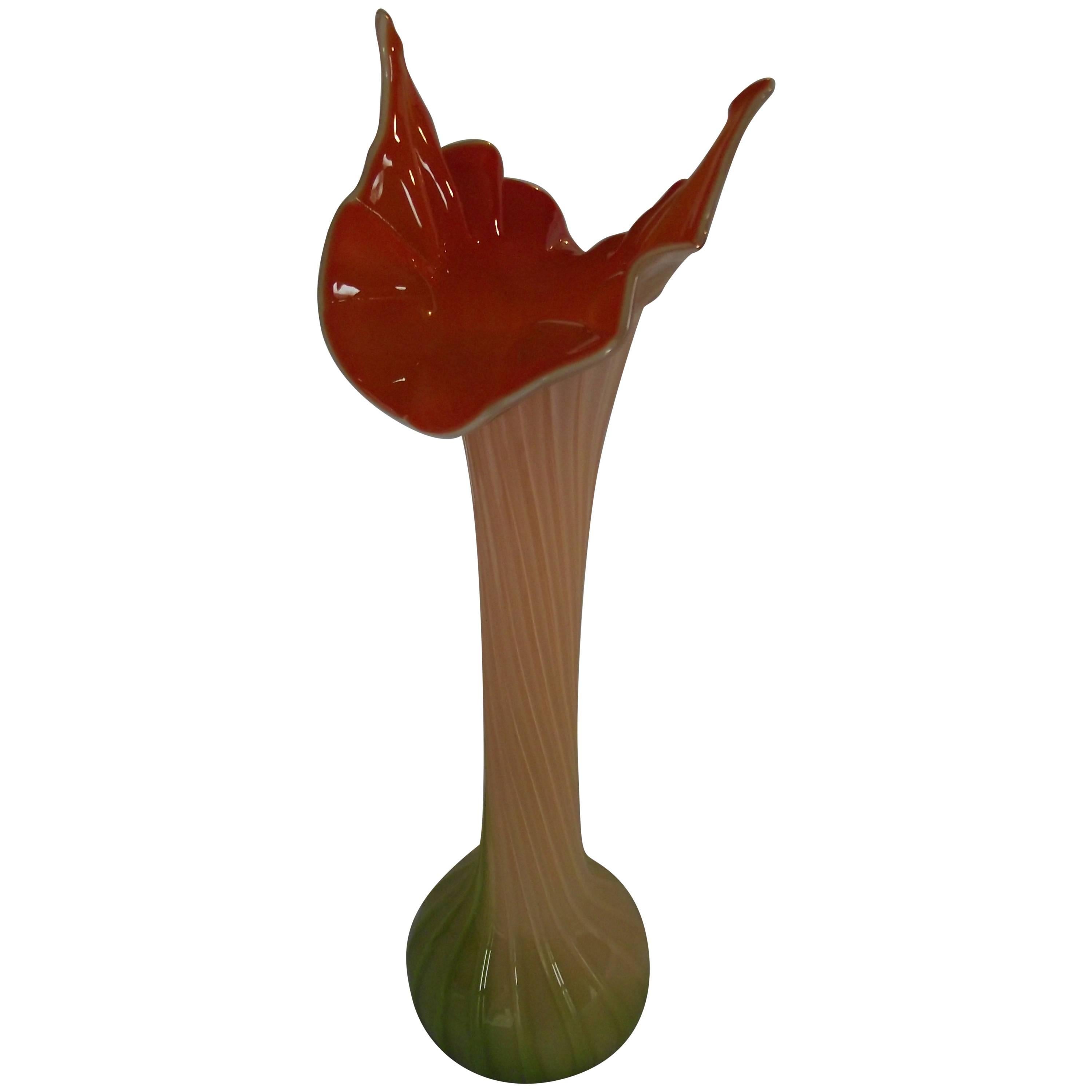 Vintage Murano Glass Vase, Murano Glass "Jack in the Pulpit" Vase For Sale