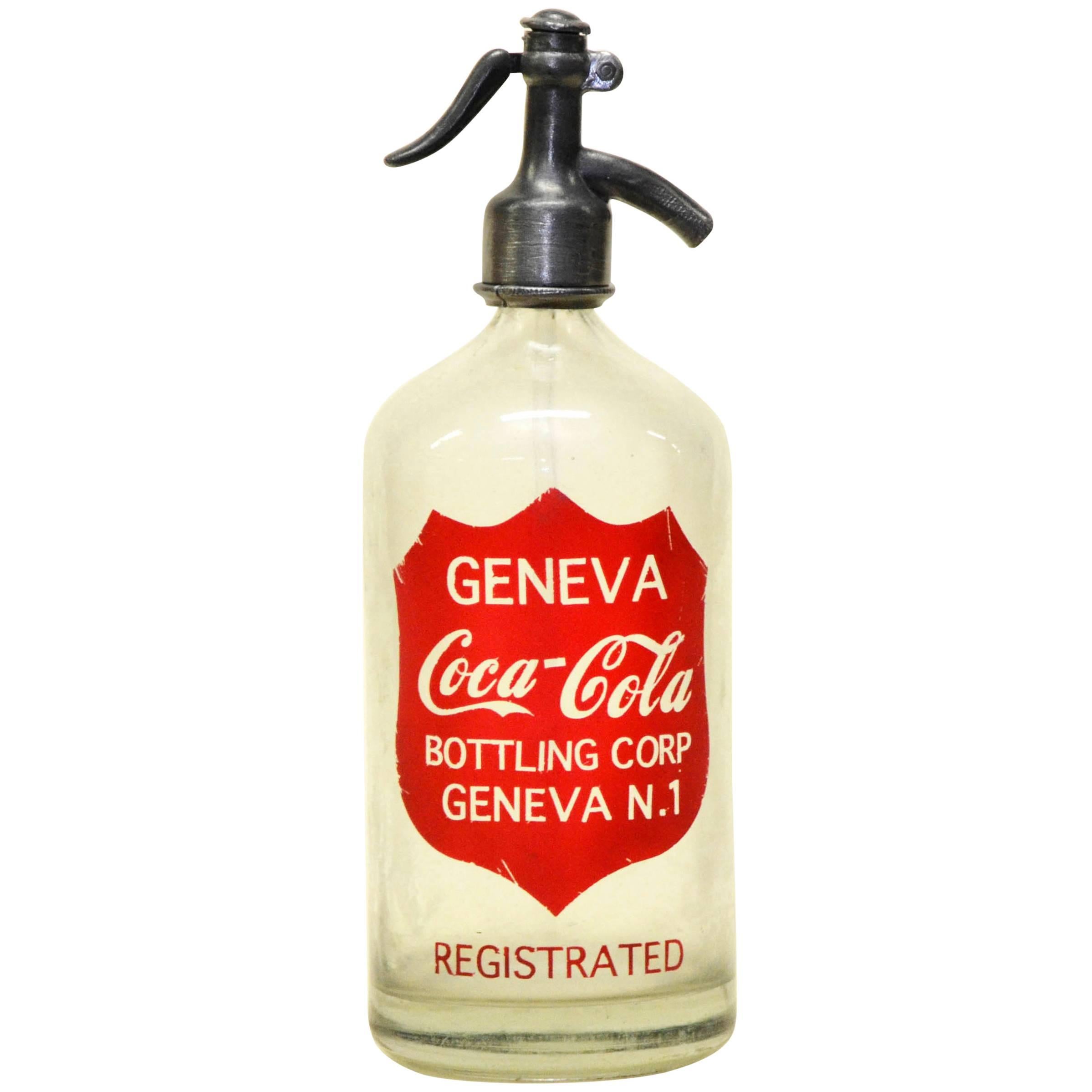 1950s Glass American Soda Syphon Seltzer Geneva Coca-Cola Bar Bottle