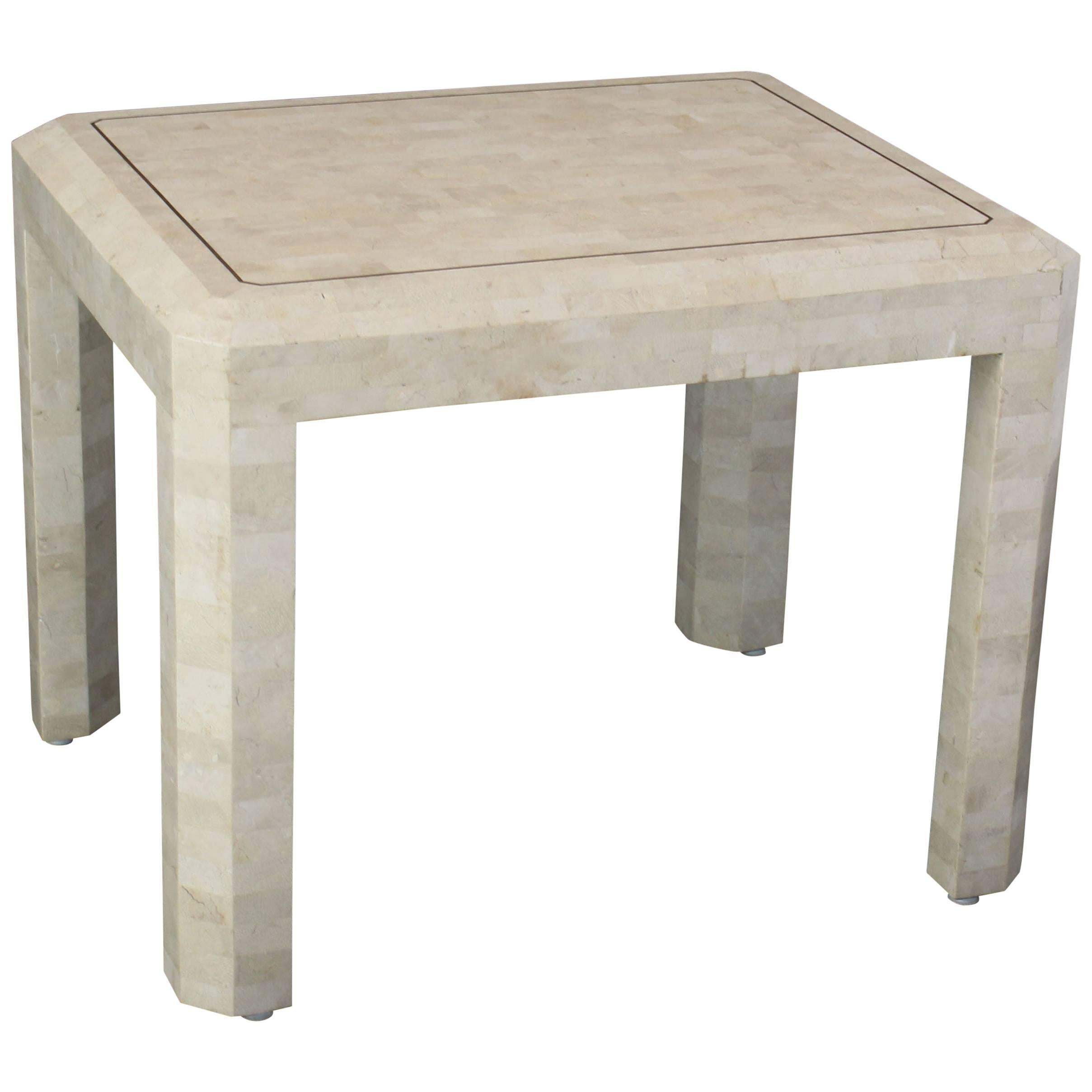 Tessellated Stone Brass Inlay Side Table