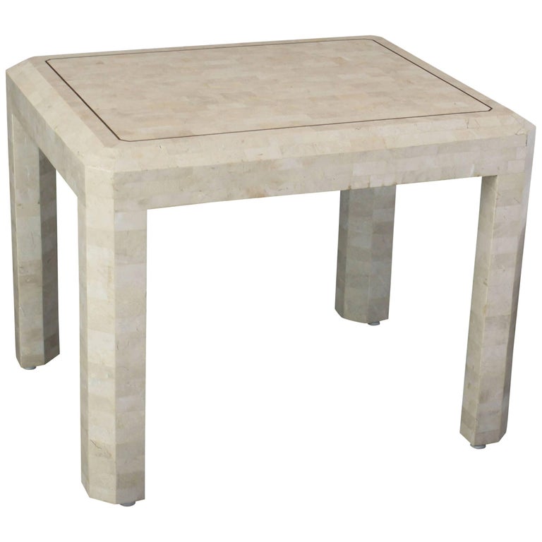 Tessellated Stone Brass Inlay Side Table at 1stDibs