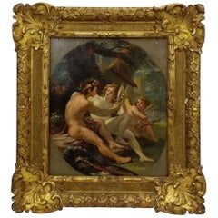 Sebastian Jaques Leclerc 18th Century "Venus and Mars" Painting Oil Canvas Frame