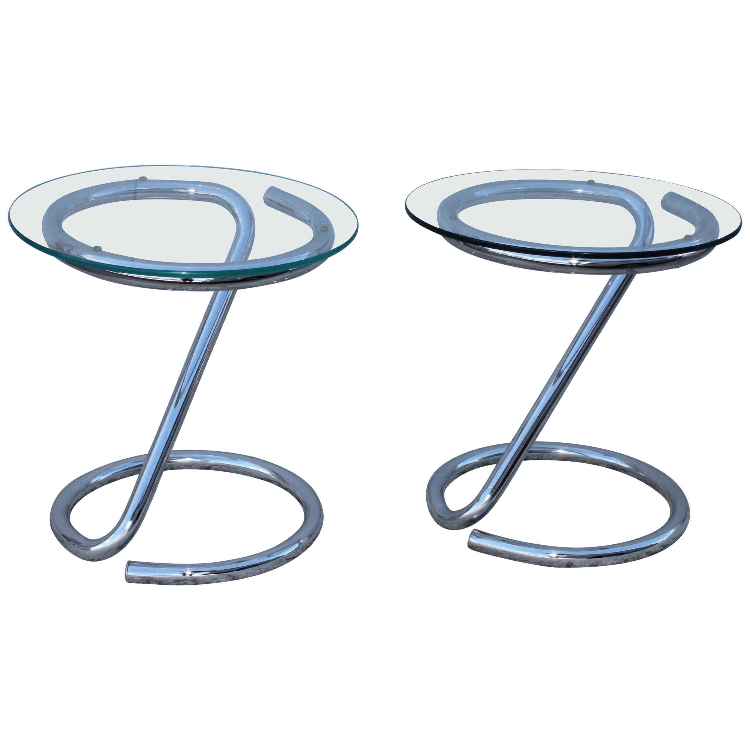 1970s Tubular Chrome Side Tables