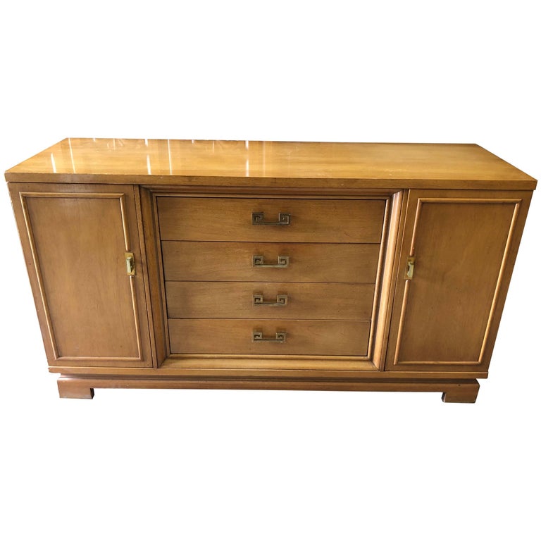 Mid Century Bernhardt Credenza Or Dresser With Greek Key Handles