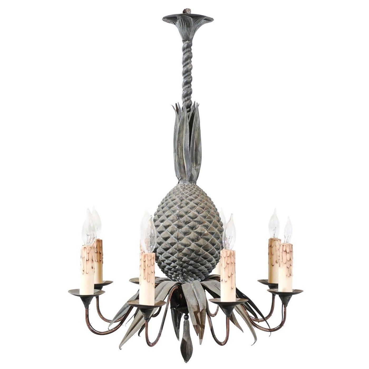 Iron Pineapple Chandelier with 8 Lights, France ca. 1920