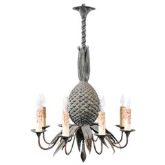 Iron Pineapple Chandelier with 8 Lights, France ca. 1920