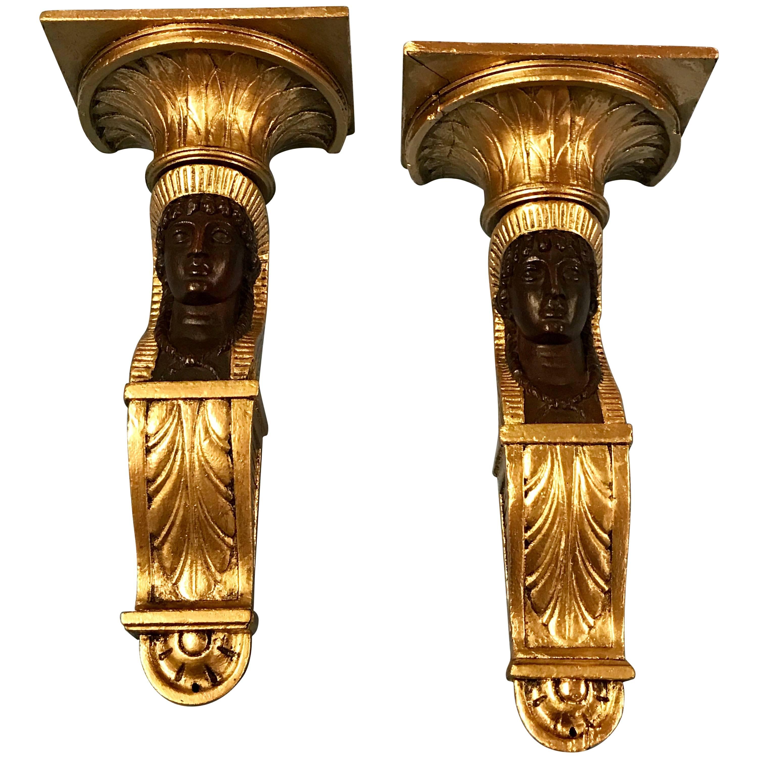 Pair of French Empire Egyptian Motif Wall Brackets